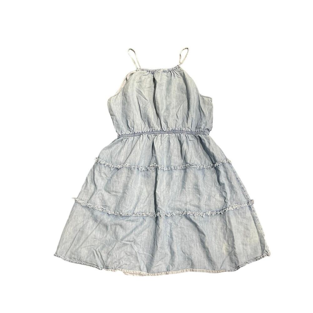 Spence Tiered Chambray Denim Ruffle Sleeveless SunDress SZ 16 Western Cowgirl